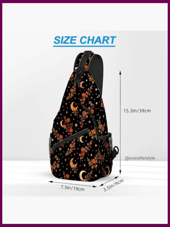 Moon and Floral Pattern Sling Bag Crossbody Backpack Lightweight Daypack with main image 6